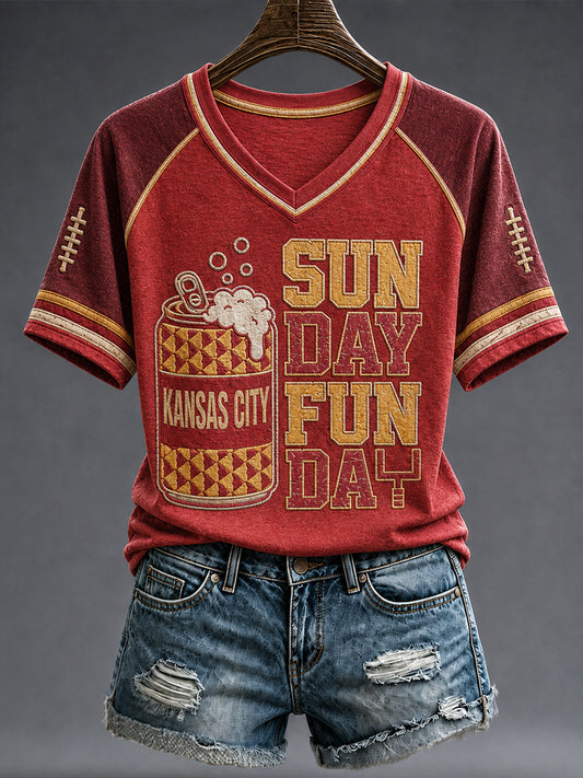 Women's Football Gameday Gift For Football Fans V-neck Short Sleeve T-shirt