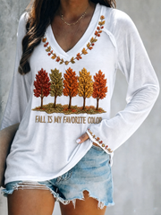 Women's Fall Is My Favorite Color Double Layer Neck Long Sleeve T-Shirt