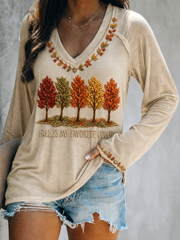 Women's Fall Is My Favorite Color Double Layer Neck Long Sleeve T-Shirt