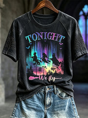 Women's Vintage Halloween Tonight We Fly Witches Art Print short sleeve T-shirt