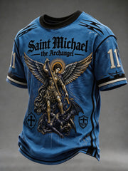 Men's Saint Michael The Archangel Print Short Sleeves T-shirt