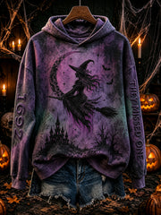Women's Vintage 1692 They Missed One Flying Witch Print Comfy Hoodie