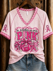 Women's breast cancer encouragement slogan printed casual short-sleeve T-shirt