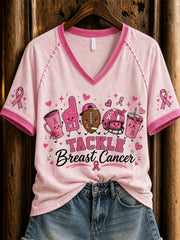 Women's breast cancer encouragement slogan printed casual short-sleeve T-shirt