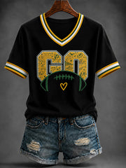 Women's  Football Printed V-neck T-shirt