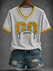 Women's  Football Printed V-neck T-shirt