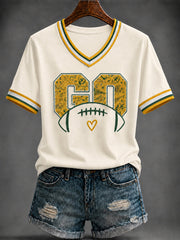 Women's  Football Printed V-neck T-shirt