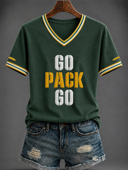 Women's  Football Printed V-neck T-shirt