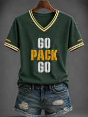 Women's  Football Printed V-neck T-shirt
