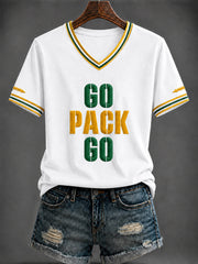 Women's  Football Printed V-neck T-shirt