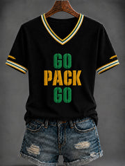 Women's  Football Printed V-neck T-shirt