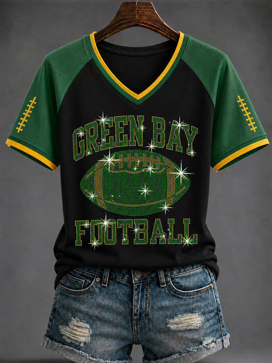 Women's  Football Printed V-neck T-shirt