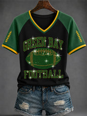 Women's  Football Printed V-neck T-shirt
