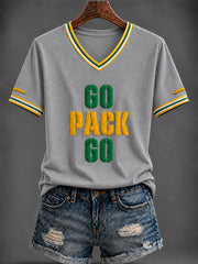 Women's  Football Printed V-neck T-shirt