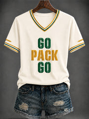 Women's  Football Printed V-neck T-shirt