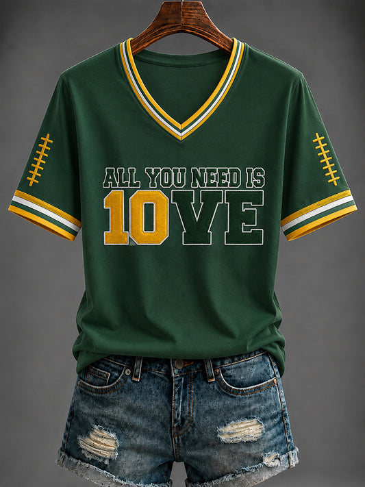 Women's  Football Printed V-neck T-shirt