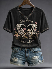 Women's Halloween Faith Lover Dry Bones Come Alive Printed T-shirt