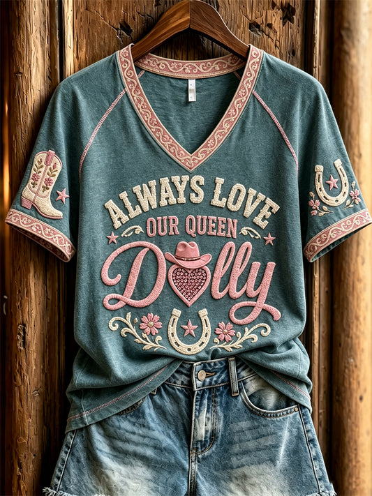Women's Vintage Classic Country Music Inspired Western Print Memorial short-sleeved T-shirt