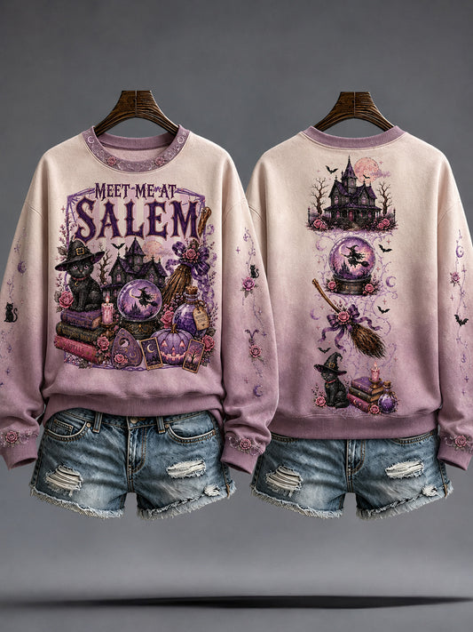 Women's Halloween Salem Witches Art Printed Sweatshirt