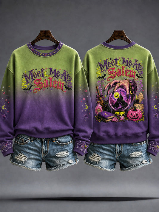 Women's Halloween Salem Witches Art Printed Sweatshirt