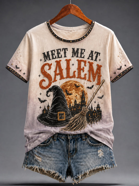 Women's Halloween Salem Witches Art Printed T-shirt