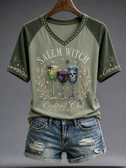 Women's Halloween Salem Witches Art Printed T-shirt