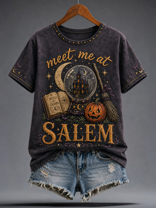 Women's Halloween Salem Witches Art Printed T-shirt