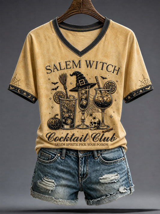 Women's Halloween Salem Witches Art Printed T-shirt