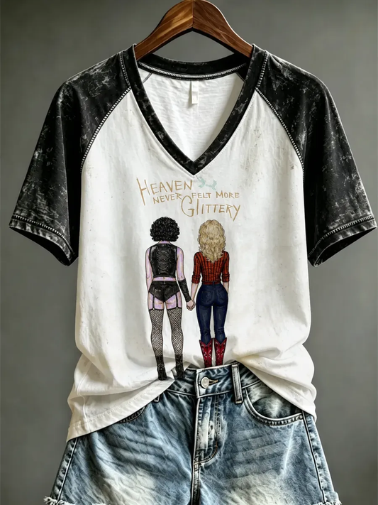 Women's Famous Singer Memorial V-neck Off-shoulder Short-sleeved T-shirt