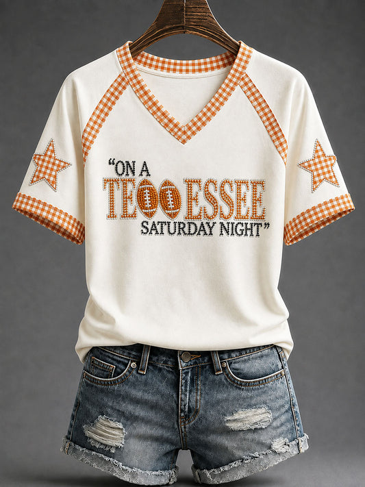Women's Game Day Football Print Casual T-shirt