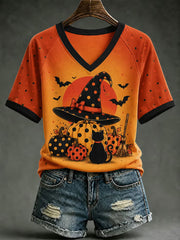 Women's Halloween V-neck off-shoulder short-sleeved T-shirt