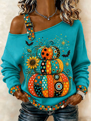 Women's  Halloween pumpkin Off-Shoulder Sweatshirt