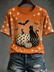 Women's Pumpkin Polka Dot Art Short-sleeved T-shirt