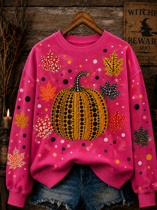 Women's Pumpkin Polka Dot Art Regular Sweatshirt