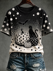 Women's Pumpkin Polka Dot Art Short-sleeved T-shirt