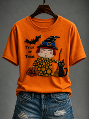 Women's Pumpkin Polka Dot Art Short-sleeved T-shirt