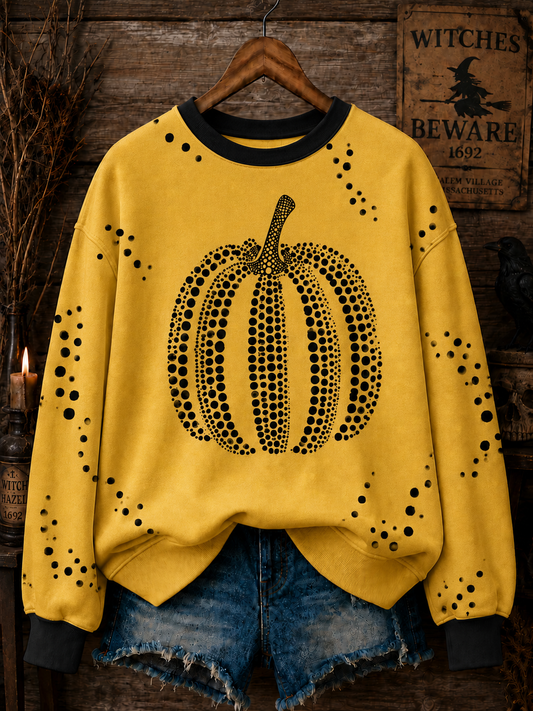 Women's Pumpkin Polka Dot Art Regular Sweatshirt