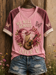 Women's Country Music Lover We Will Always Love U 925 Printed T-Shirt