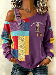 Women's Country Music Lover We Will Always Love U 925 Printed  Casual Off-Shoulder Sweatshirt