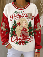 Women's Have A Holly Dolly Christmas We Will Always Love You Country Music Legend Tribute Sweater