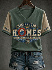Women's Keep The O In Homes Printed V-neck T-shirt