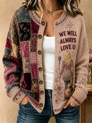 Women's Country Music Lover We Will Always Love U Printed Cardigan-Style Knit Jacket