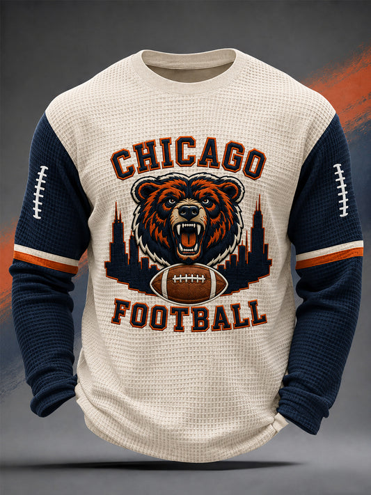 Men's Football Gameday Gift For Football Fans Casual Waffle Long Sleeve T-Shirt
