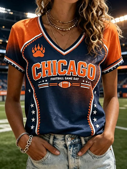 Women's Football Gameday Gift For Football Fans Casual V-Neck Tee