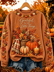 Women's Grateful For The Little Things Fall Print Comfy Sweatshirt