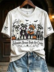 Women's Schnauzers Because People Are Creepy Halloween Dogs Print short-sleeved T-shirt
