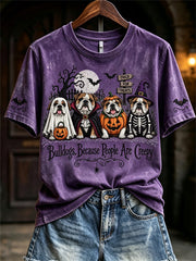 Women's Bulldogs Because People Are Creepy Halloween Dogs Print short-sleeved T-shirt
