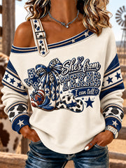 Women's Football Gameday Gift For Football Fans Casual Off-Shoulder Sweatshirt