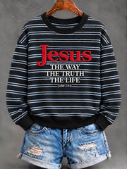 Women's Christian Jesus Stripe Regular Sweatshirt