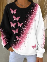 Women's Breast Cancer Ribbed Round-Neck Sweatshirt